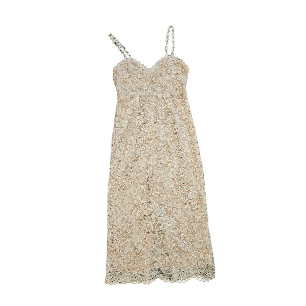 Lulus All My Love For You White Lace Midi Dress nude medium new cottage romantic